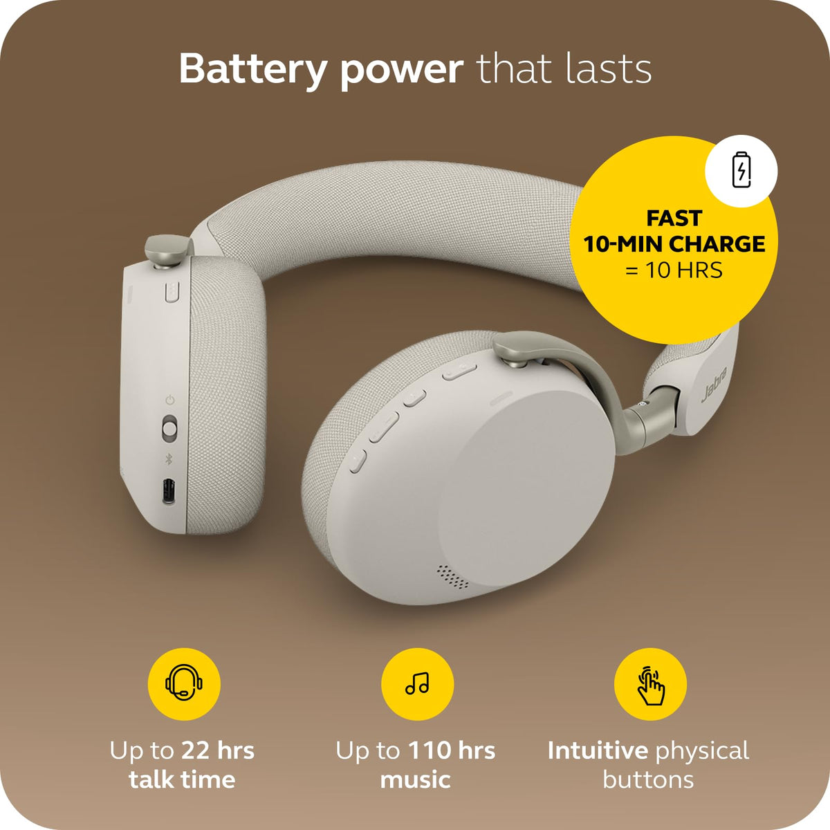 Jabra Evolve3 75 Enhanced Spatial Sound for natural conversations.