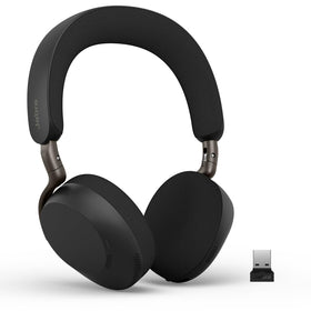 Jabra Evolve3 75 on-ear headset front view shows professional, clear voice focus.