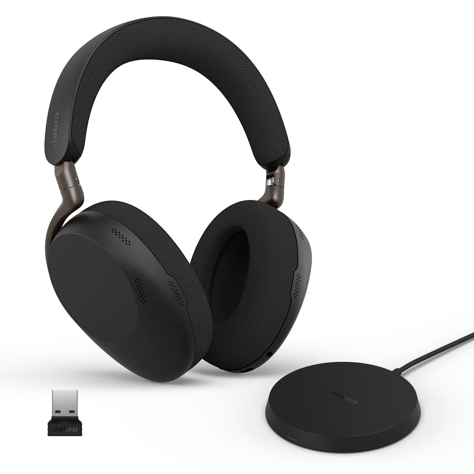 Jabra Evolve3 85 headset folded for easy transport and on-the-go focus.
