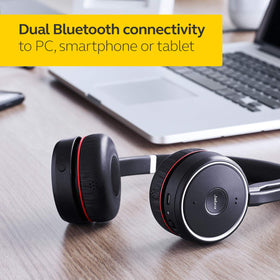 Jabra Evolve75 in a busy office scene for professional calls
