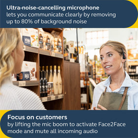 Jabra Perform 45 noise-cancelling mic reduces ambient noise for clear conversations.