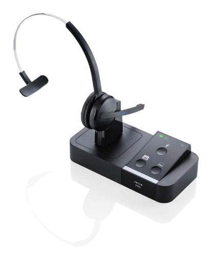 Jabra PRO 9450 mono midi-boom headset on desk for professional calls with clarity