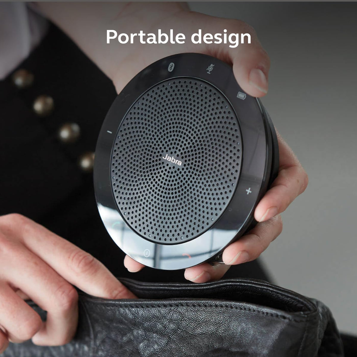 Jabra Speak 510 all-in-one portable speakerphone for small-team discussions.