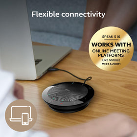Jabra Speak 510 versatile platform compatibility across Teams Meet Zoom.