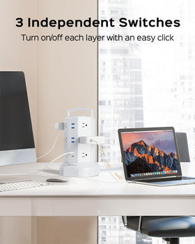 JACKYLED retractable cord wound inside base for tidy cable storage benefit