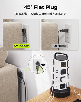 JACKYLED retractable cord mechanism demonstrating tidy cable management