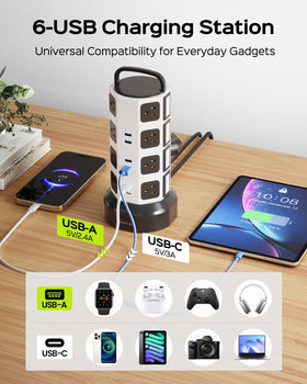 JACKYLED shown with multiple gadgets to convey capacity and organized charging