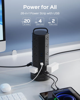JACKYLED top close-up showing USB-C and USB-A ports for fast device charging
