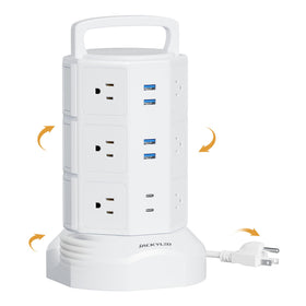 JACKYLED front view showing tower layout and many outlets for organized charging