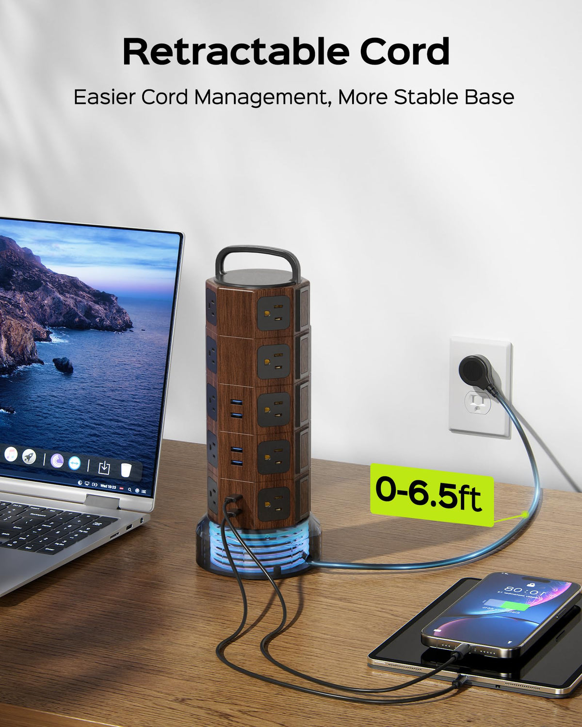 JACKYLED top view highlighting six USB ports for fast, intelligent phone charging