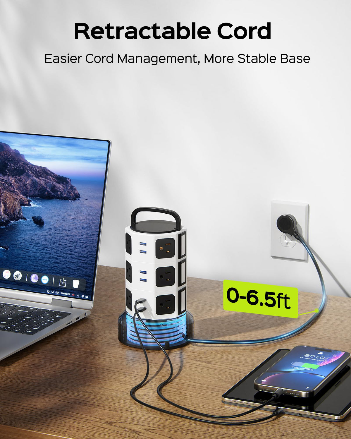 JACKYLED detail of two USB-C and four USB-A ports enabling fast device charging