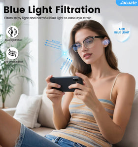 Jacuate anti-blue-light lenses reduce digital glare during long work sessions.