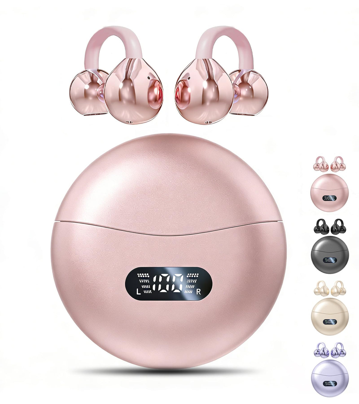 Jacuate clip-on earbuds in a charging case for portable charging on the go