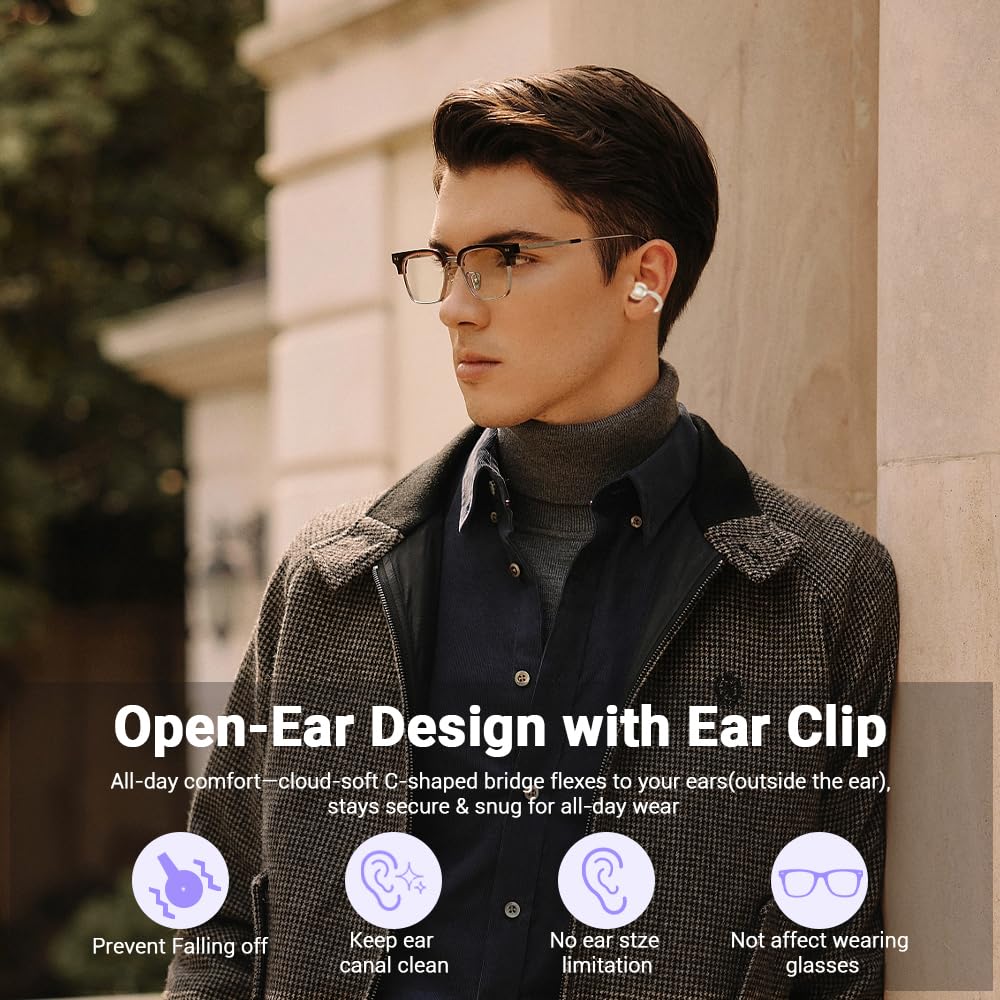 Jacuate clip-on profile on ear, comfortable secure fit for workouts and glasses