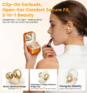 Jacuate lightweight clip-on earbuds weighing 4g each for long wear.