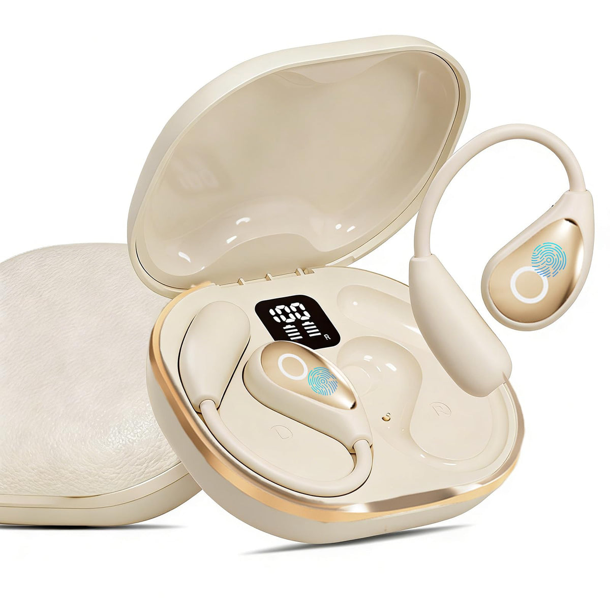 Jacuate Open Ear Earbuds beige design for comfortable all-day wear