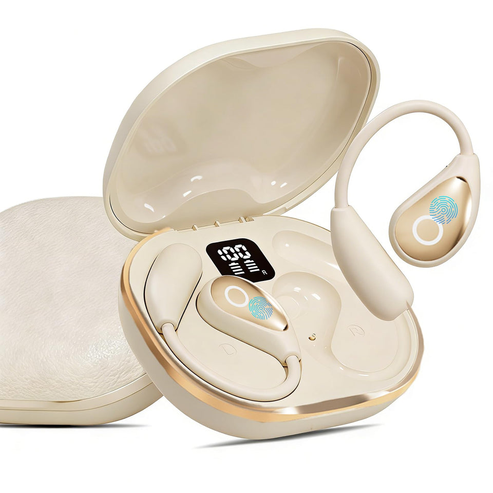 Jacuate Open Ear Earbuds beige design for comfortable all-day wear