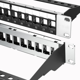Jadaol 19-inch 1U shielded blank patch panel front view for clean, shielded cabling layouts.