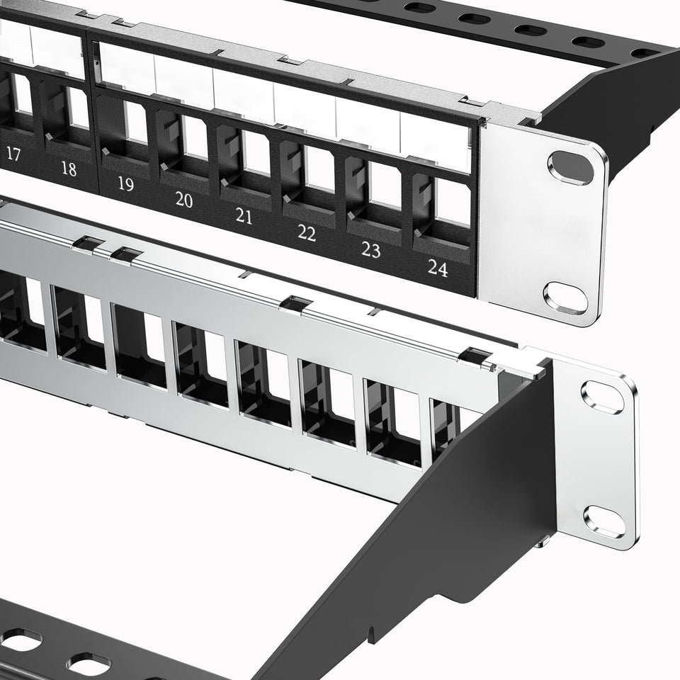 Jadaol 19-inch 1U shielded blank patch panel front view for clean, shielded cabling layouts.