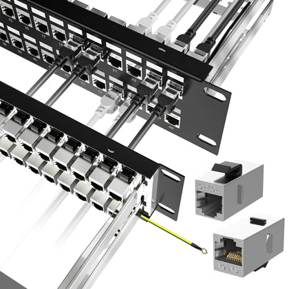 Jadaol 48-port Cat6A patch panel front view for tidy, high-density installations.