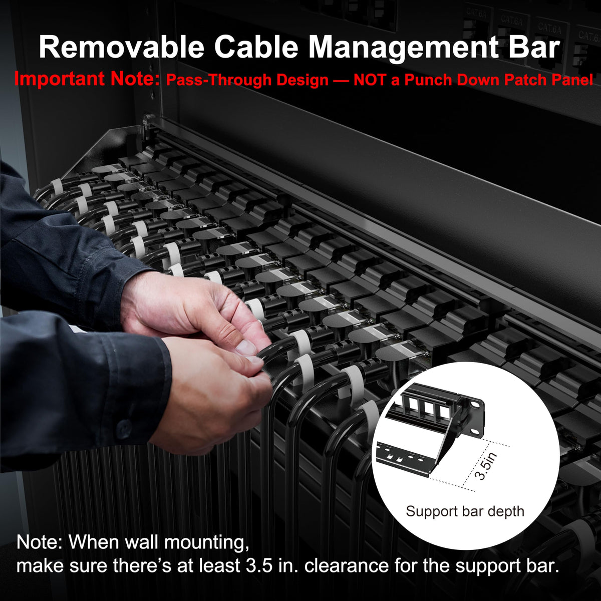 Jadaol rear cable management bar securing patch cords for organized routing benefit