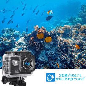 Jadfezy action camera with dual batteries for extended recording.