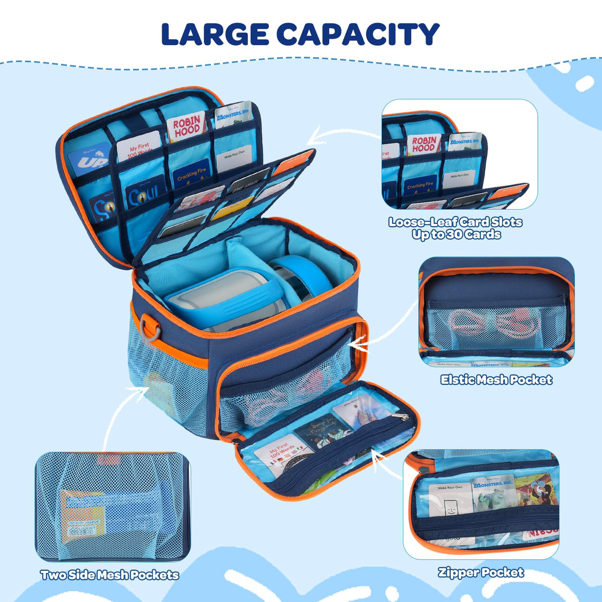 Jaffzora blue case with Velcro card slots to prevent slips
