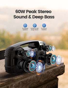 JIAHAYAU speaker side view highlights rugged build for travel and on-the-go listening.