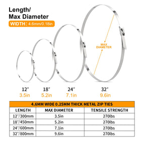 JIAHCN 100-piece metal zip-tie pack for versatile projects.