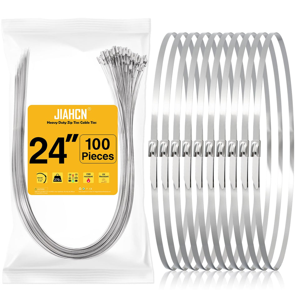 JIAHCN 24-inch metal zip tie for robust outdoor binding.