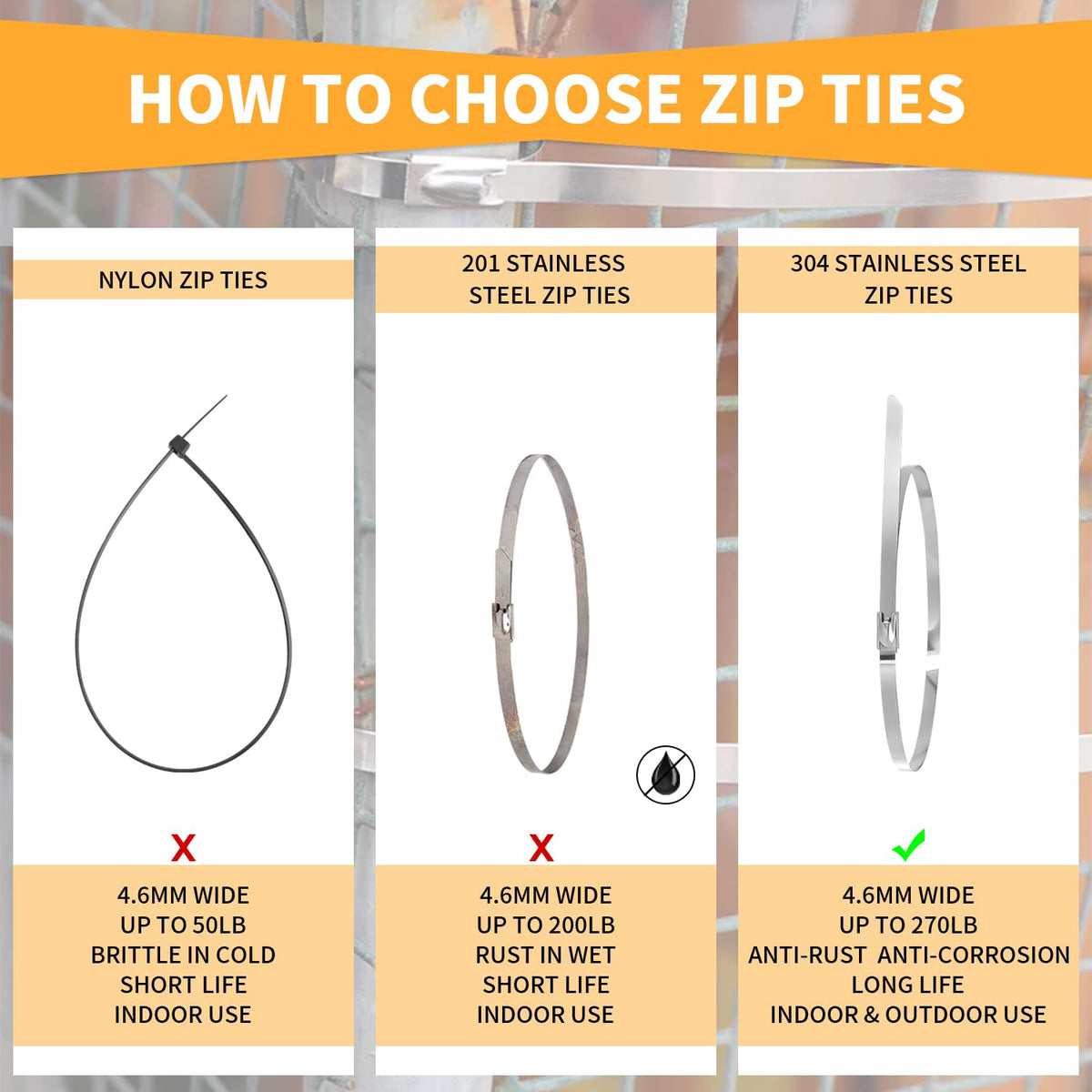 JIAHCN anti-corrosion stainless ties bundled for heavy-duty repairs.