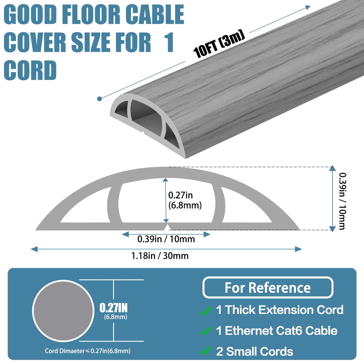 JAHOMFAI cable floor cover with self-adhesive backing, easy to apply.
