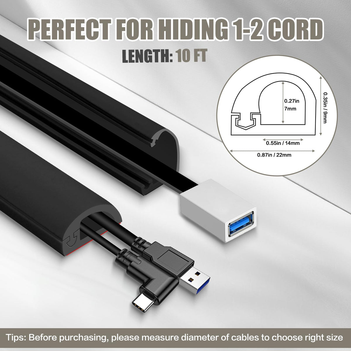 JAHOMFAI cord cover on carpet or tile stays flat and secure.