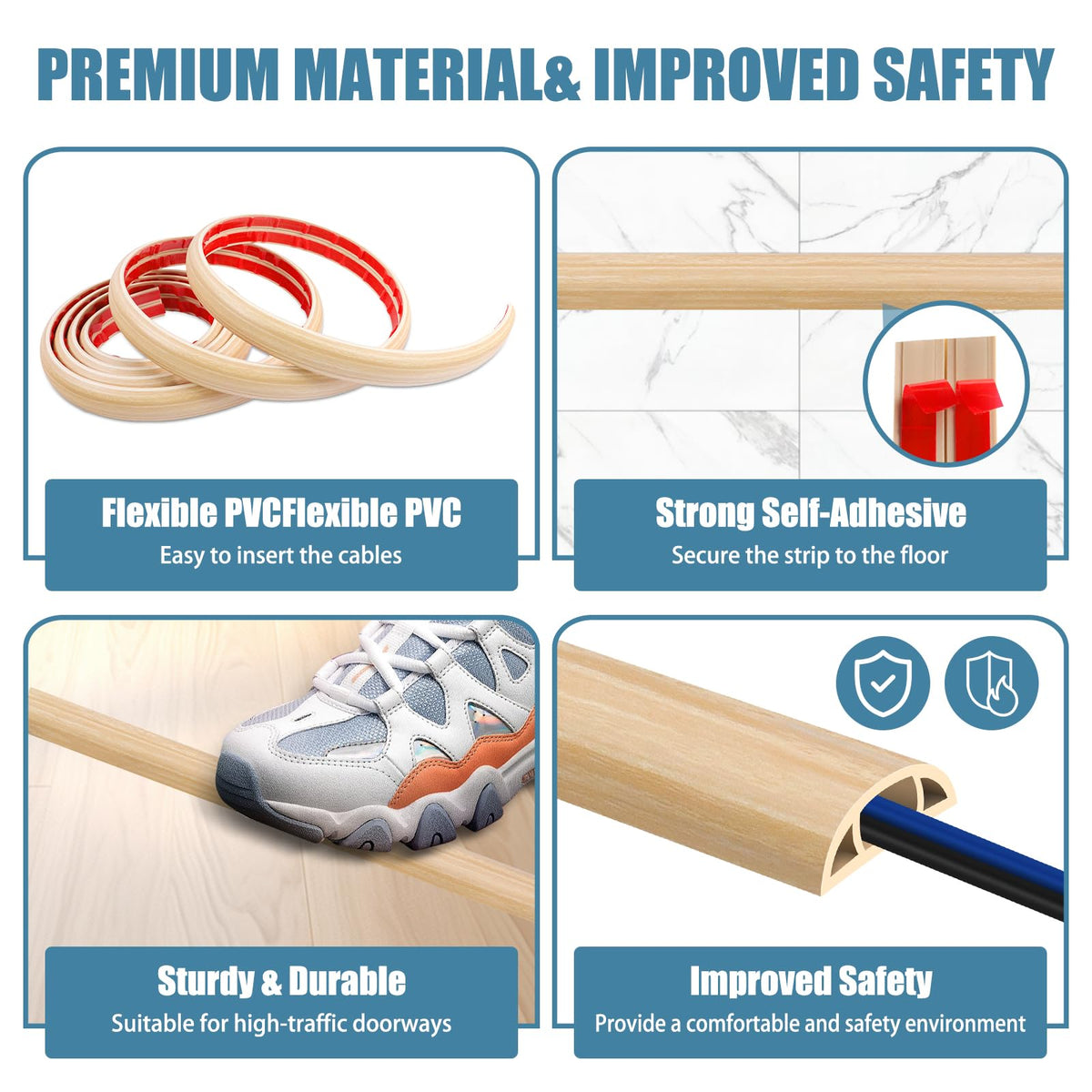 JAHOMFAI curved-surface cable hider minimizes trips and enhances indoor safety.