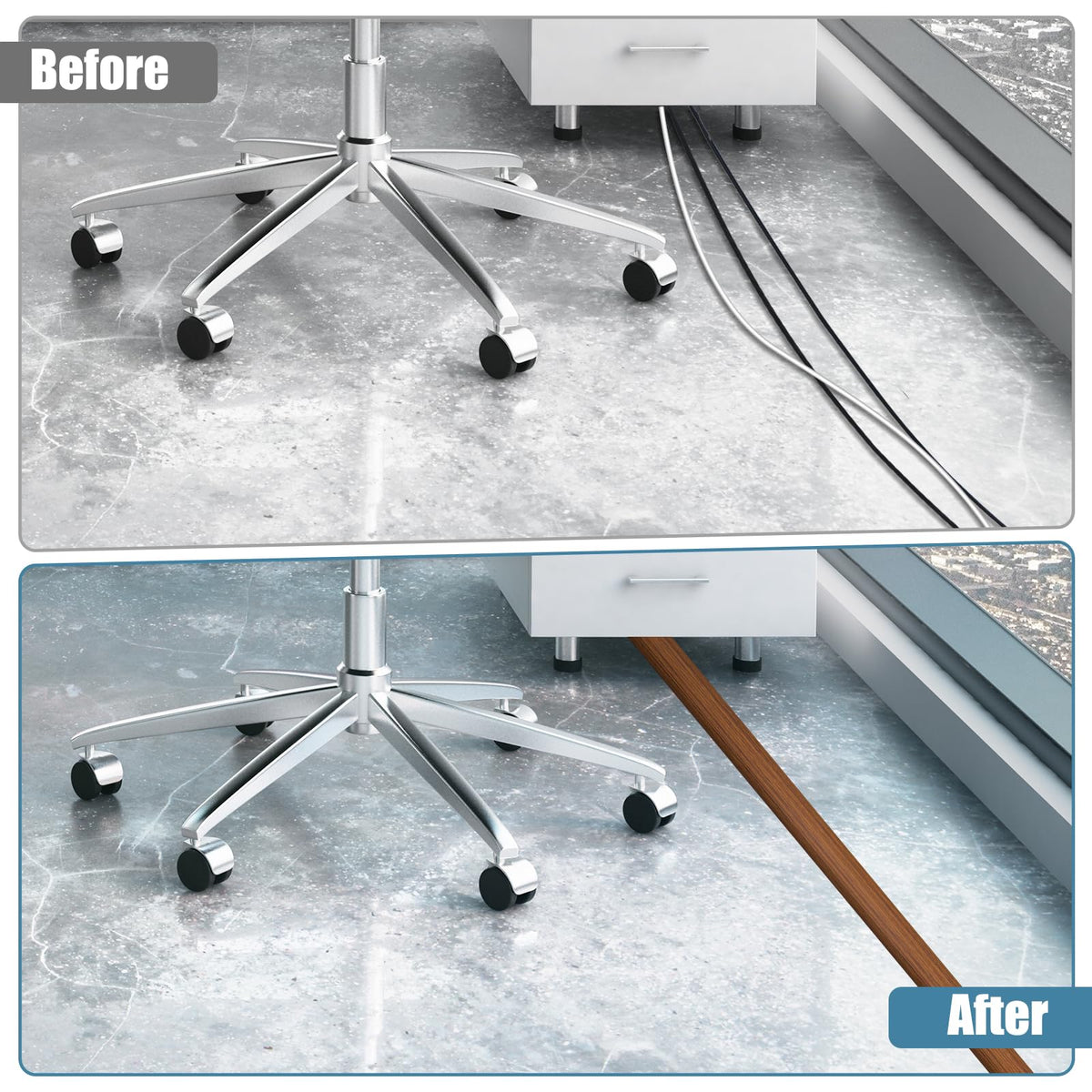 JAHOMFAI curved-surface cord cover reduces tripping in busy spaces.