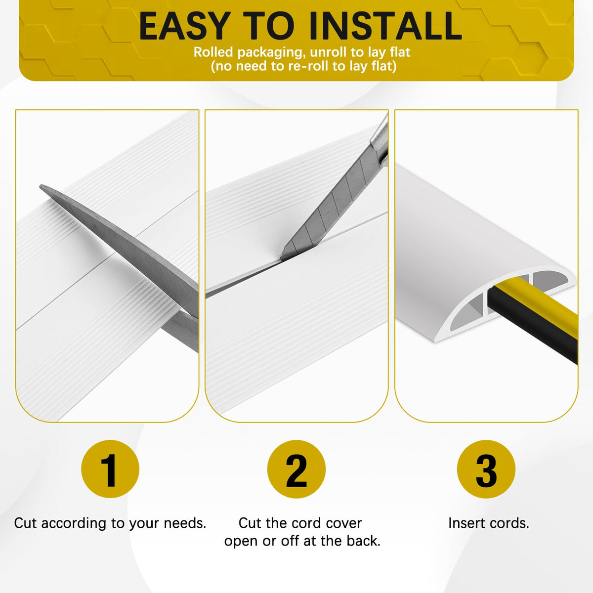 JAHOMFAI floor cord cover protects cables from pets and scratches.