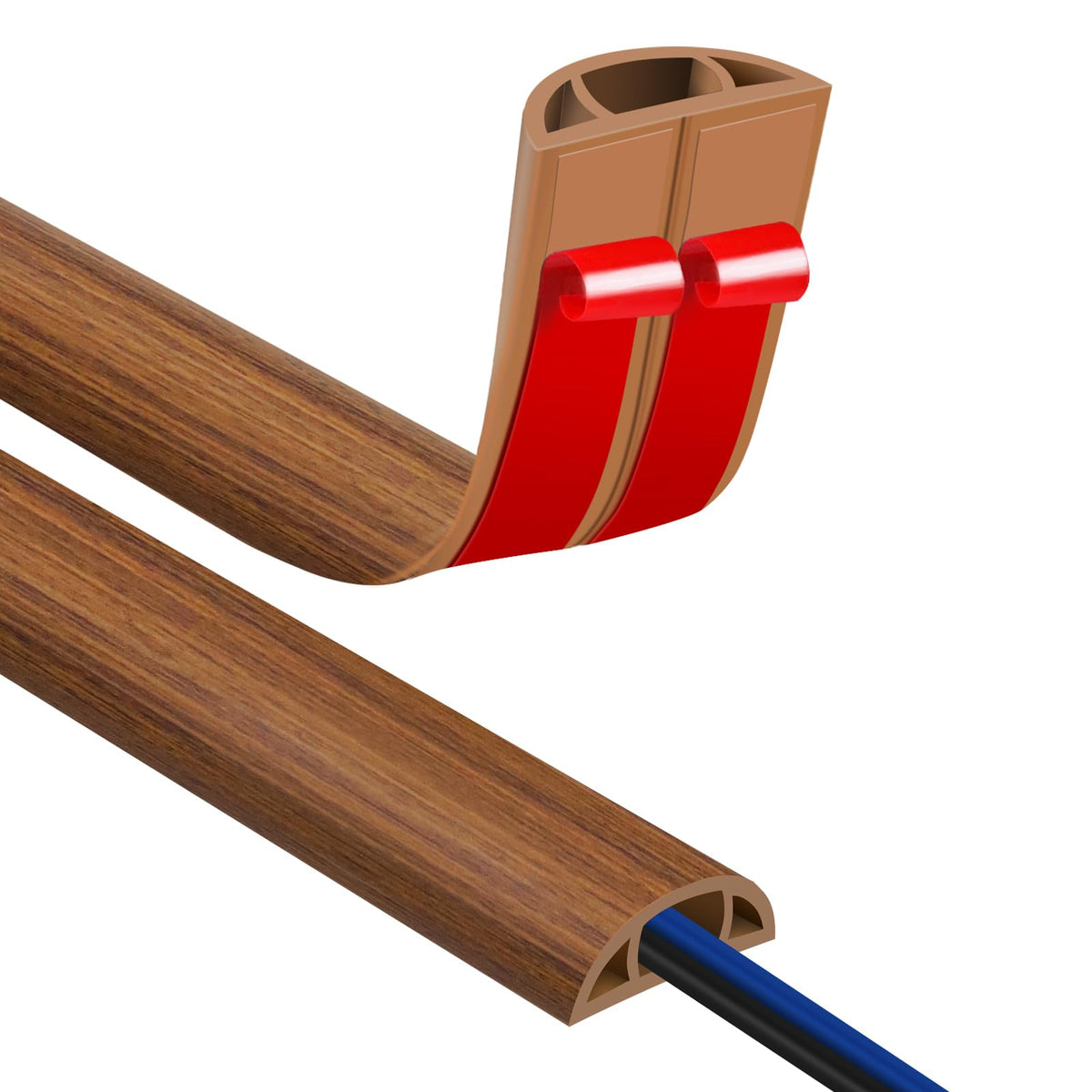 JAHOMFAI floor cord cover with self-adhesive backing conceals cables neatly.