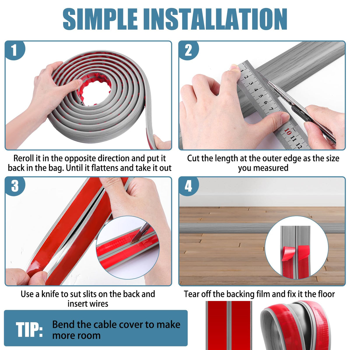 JAHOMFAI protective floor cable cover protecting cords from daily wear.