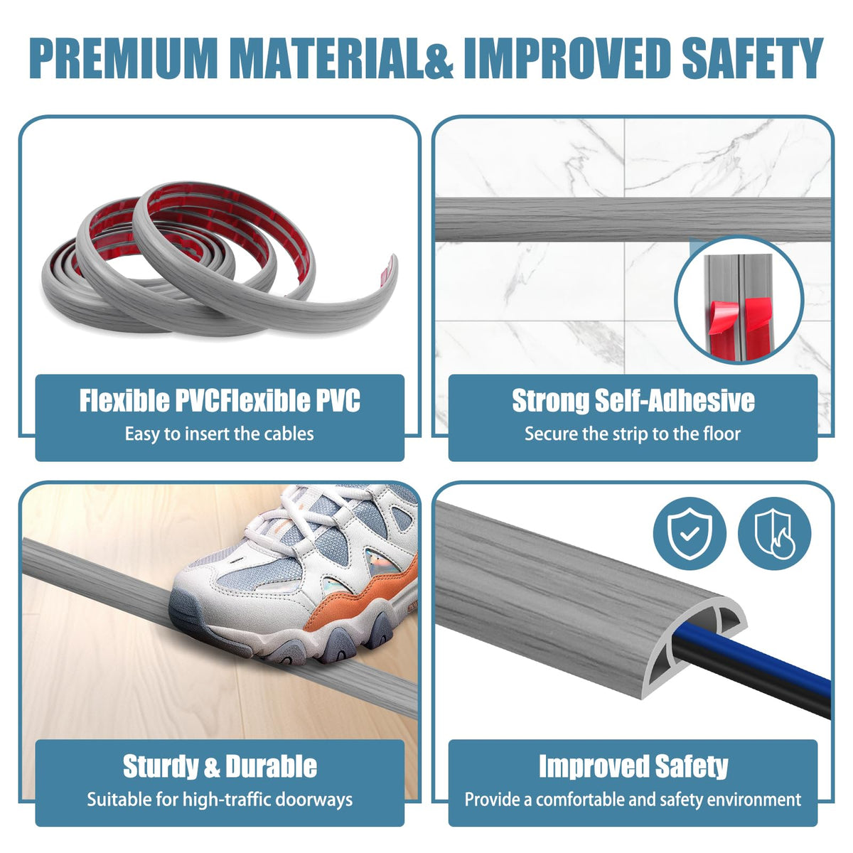 JAHOMFAI PVC floor cord hider shows flexible, durable construction.