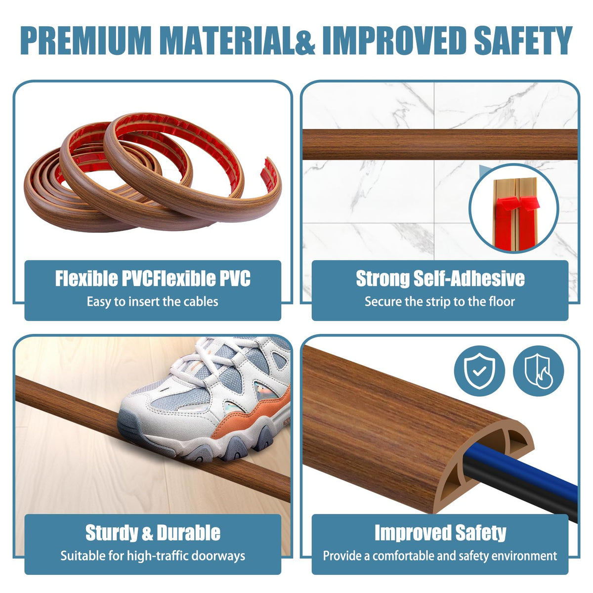 JAHOMFAI wood-floor cable hider blends with décor while organizing cords.