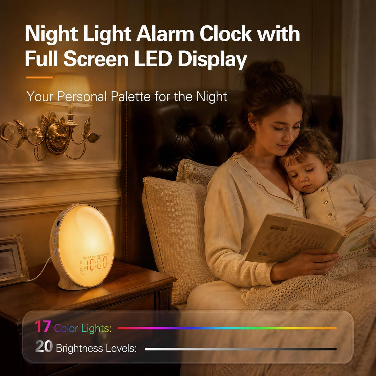 JALL digital alarm display in night mode offering low-light convenience