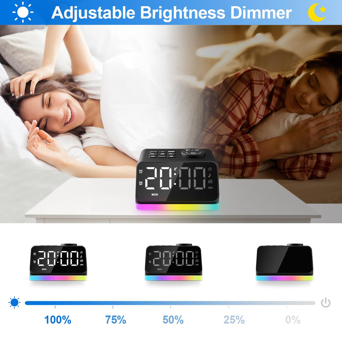 JALL FM radio feature for listening and waking to music.