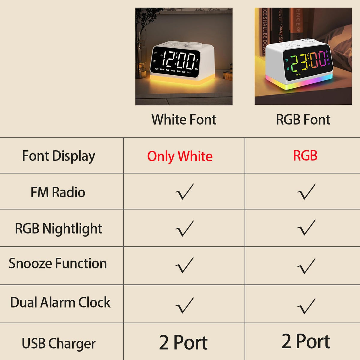 JALL digital alarm clock showing FM radio option for wake up