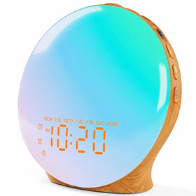 JALL front display showing sunrise simulation and clear clock face for gentle wakeups