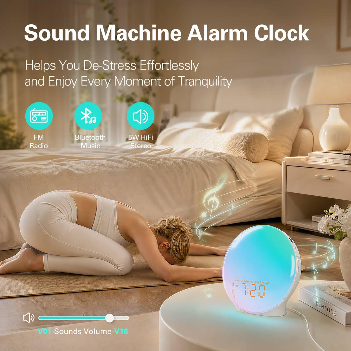 JALL next to a smartphone for scale, compact bedside solution with Bluetooth