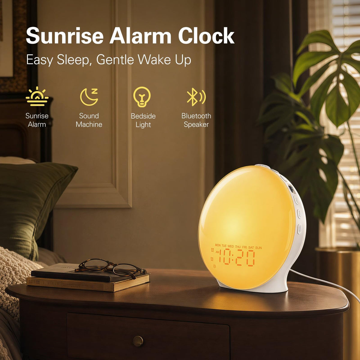 JALL next to phone and book to show compact nightstand-friendly scale