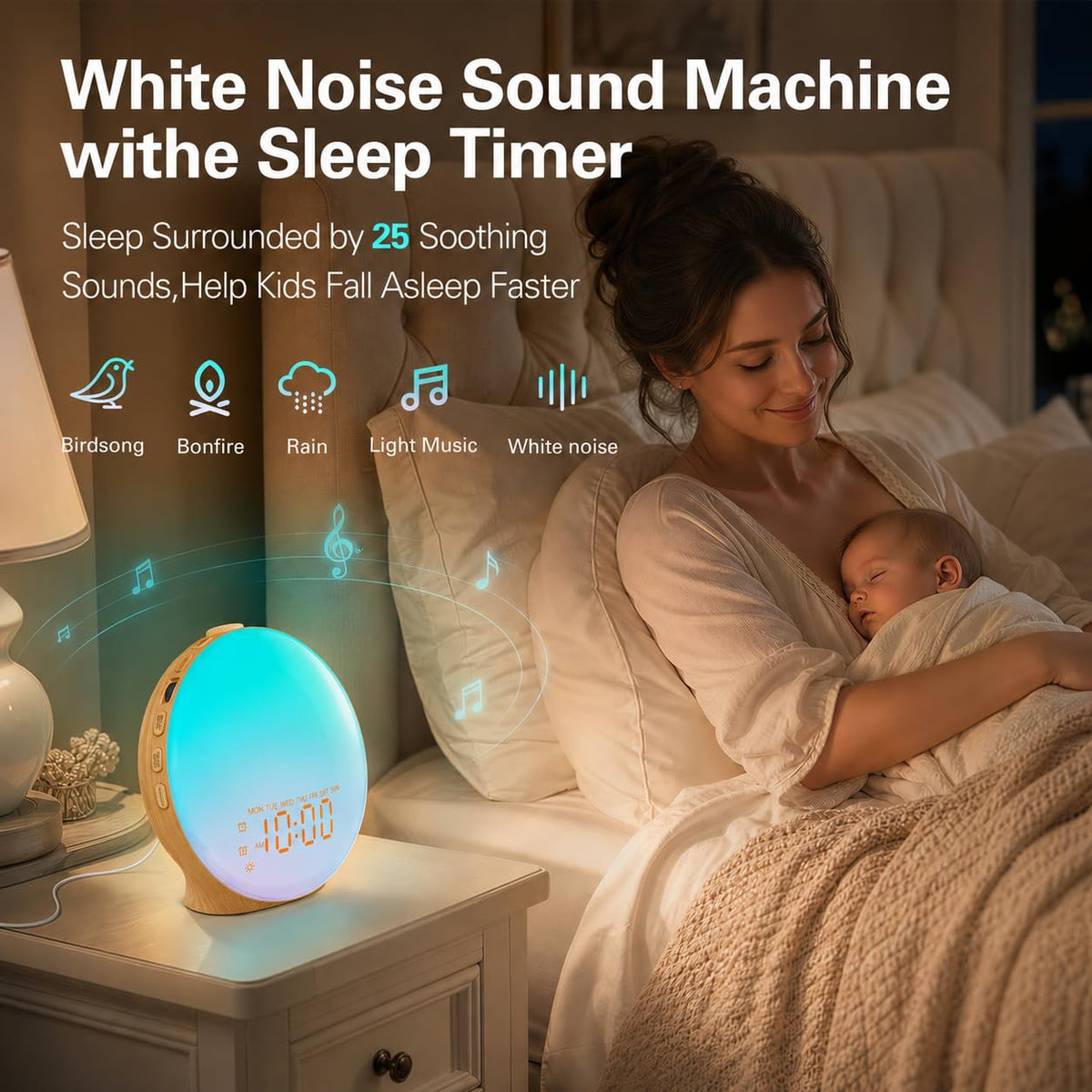 JALL speaker grille detail emphasizing 5W Hi‑Fi audio for sleep sounds and Bluetooth