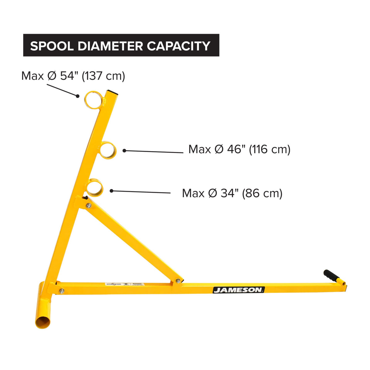 Jameson adjustable legs and wide footprint provide stability during reel handling.