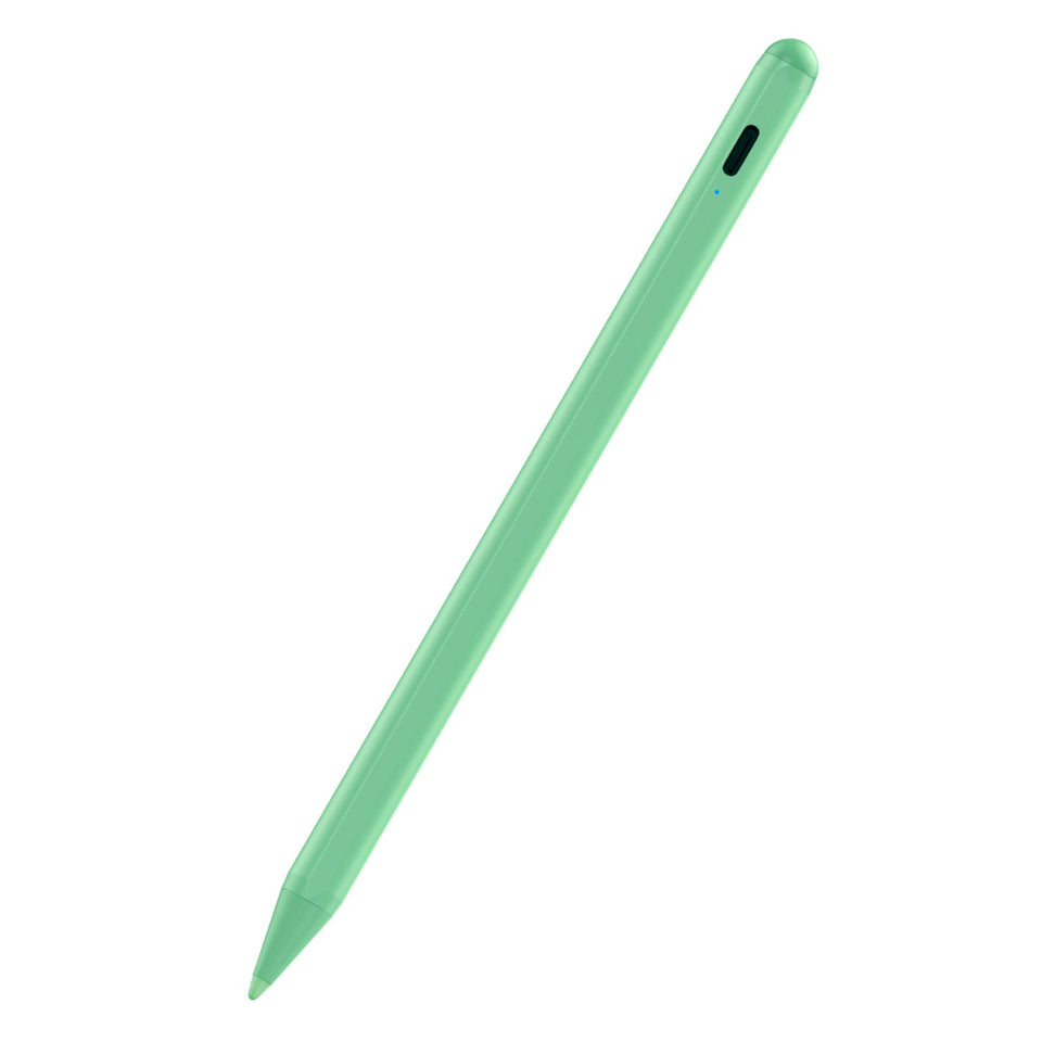 JAMJAKE stylus front view showing green finish and cap, easy-grip design benefit