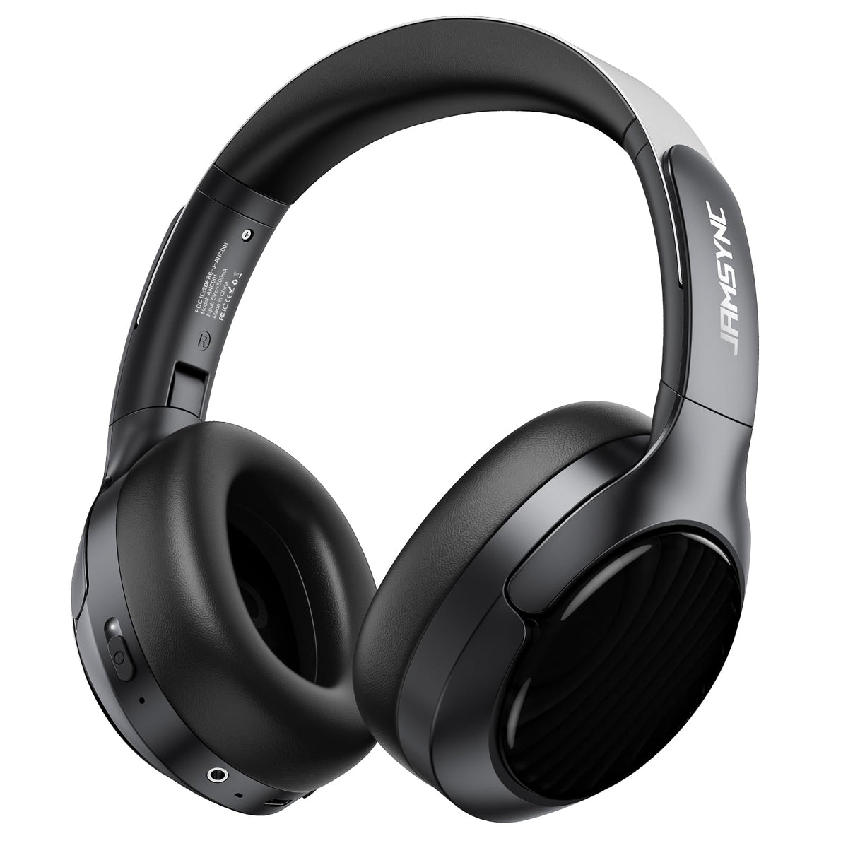 Jamsync front view of over-ear headphones showing design and controls for travel convenience
